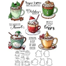 Christmas Hot Cocoa Coffee Mug Snowman Metal Cutting Dies Clear Stamps Craft
