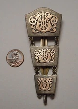 Antique European Silver Chatelaine Clip Ornate Vermeil Scroll Work & Hook 42.3g