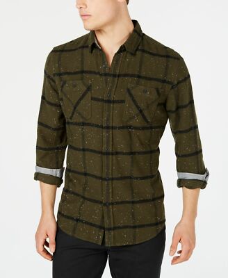 $119 American Rag Men Classic-Fit Green Plaid Long Sleeve Button Linen Shirt 2XL