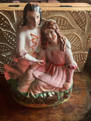 Antiker Staffordshire flacher Rücken, Liebhaber, Scheckschäden auf der Rückseite