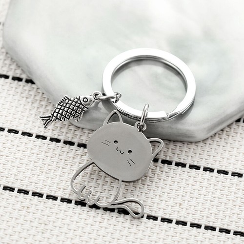 Silly Fish Keychain Funny Cartoon Fish Cat Keychain Couple Stainless Steel Keyring Lovely ...