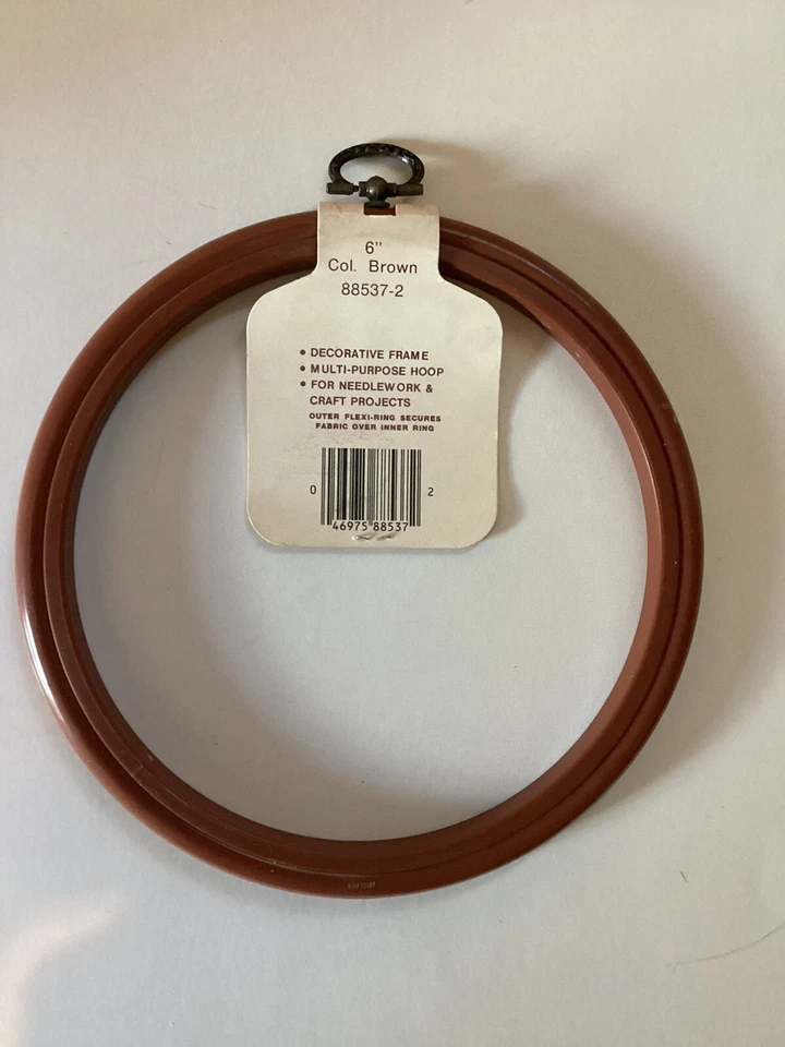 Vintage Flexi-hoop BROWN 6” Needlework Hoop/frame W/Metal Hanger Taiwan 88537-2 - Image 2 of 3