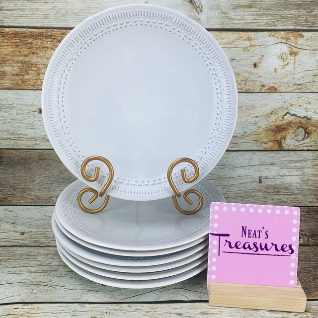 Matceramica ETHIC WHITE Embossed Strip Laurel Salad Lunch Plate Set 7 Portugal eBay