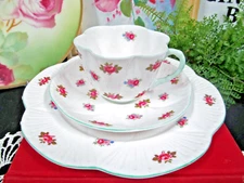 SHELLEY tea cup and saucer Rosebud pink rose teacup trio dainty shape England