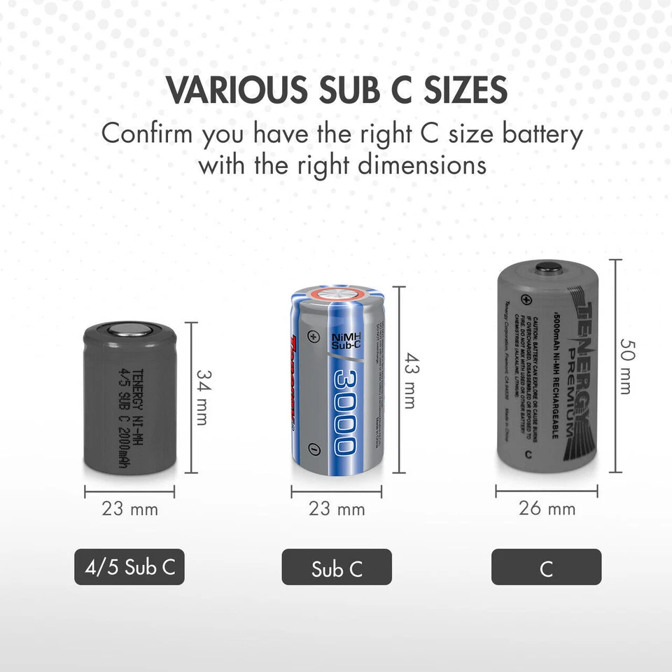 Tenergy Sub C and 4/5 Sub C High Capacity 1.2V NiMH Rechargeable Batteries Lot - Image 2 of 4