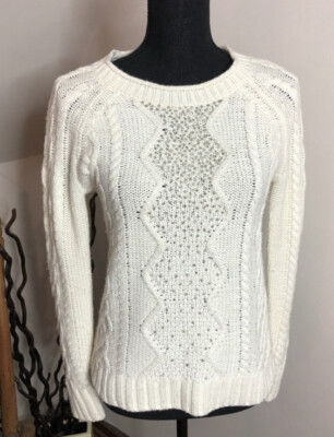Pull En Laine à Motifs Torsadés Et Perles J Crew Factory - Taille XS - Ivoire - Neuf Avec étiquettes