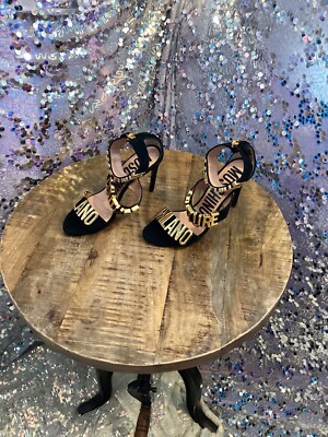 Moschino Couture Milano Black Suede Heels With Gold Galvanic