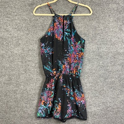 Karina Grimaldi Romper SILK S Black Excellent Abstract Lace Up Halter Neck