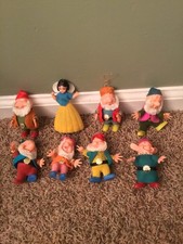 Juego de adornos navideños vintage de Disney Blancanieves y los siete enanitos flocados