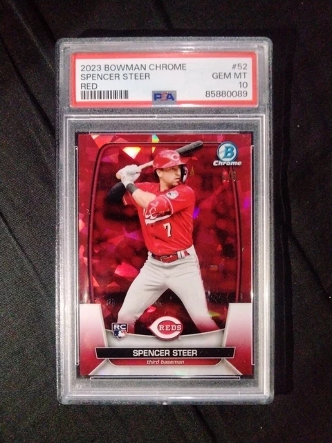 2023 Bowman Chrome Sapphire Edition Spencer Steer #52 Red /5 (RC) PSA 10
