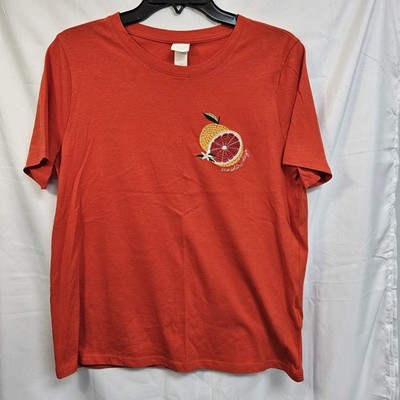 WOMENS H&M ORANGE EMBROIDERED CITRUS DESIGN SHORT-SLEEVE T-SHIRT SIZE MEDIUM