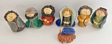 8 piece Nativty Painted Clay Figures Signed GILLON 1984 Handmade Vintage 2.75"ea