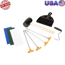 Camping Tent Essentials Kit Whisk Broom Dust Pan Stake Puller Repair Patches New
