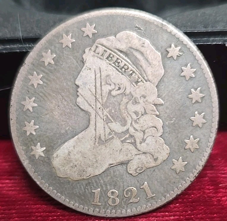 1821 25c. Capped Bust Quarter B-1 Fine Details Scratched