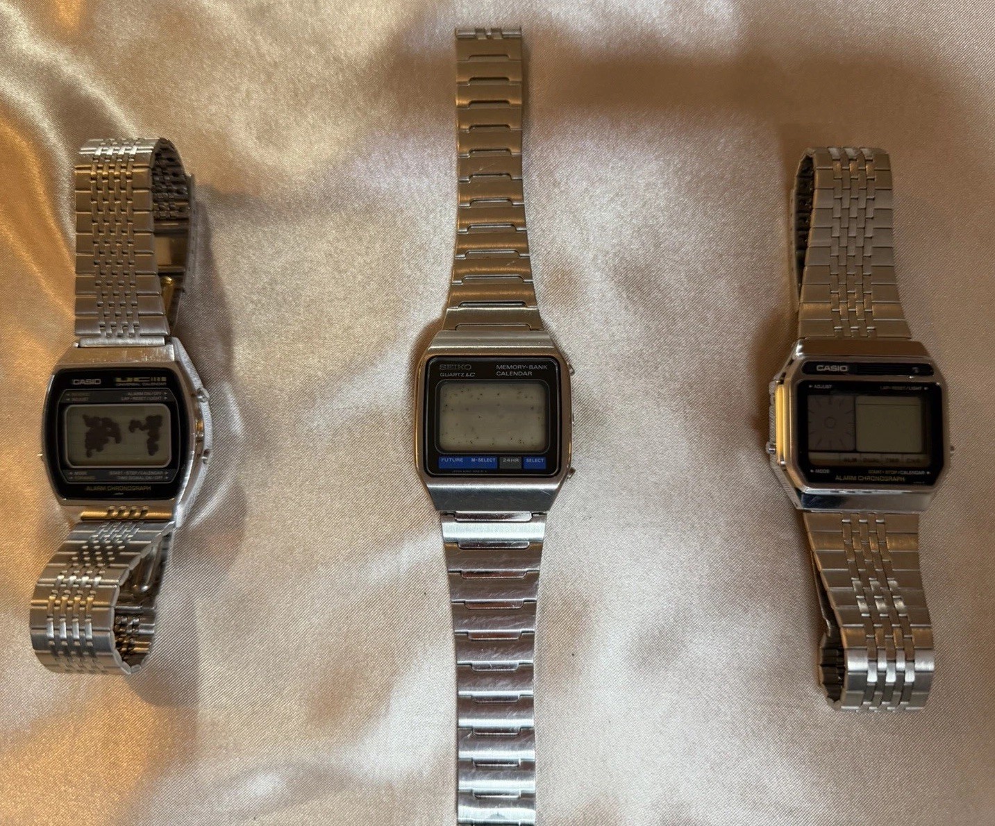 Lot Of 3 VTG  Digital Watches “2” Casio “1” Seiko Retro Need Batteries For Parts