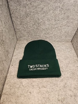 Men s Two StacksIrish Whiskey Beanie Acrylic Green & White Embroidered Logo 