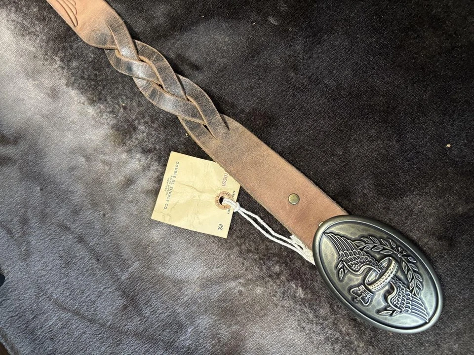 DOUBLE RL Leather Braided With Emblem RR Ralph Lauren New From Japan - Image 3 of 4