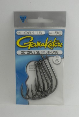 Gamakatsu 98418 8/0 NS Black 4X Straight Eye Octopus Hooks 6CT