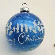Vintage Merry Christmas! Stencil Glass Christmas Ornament 2.5โ Made In USA