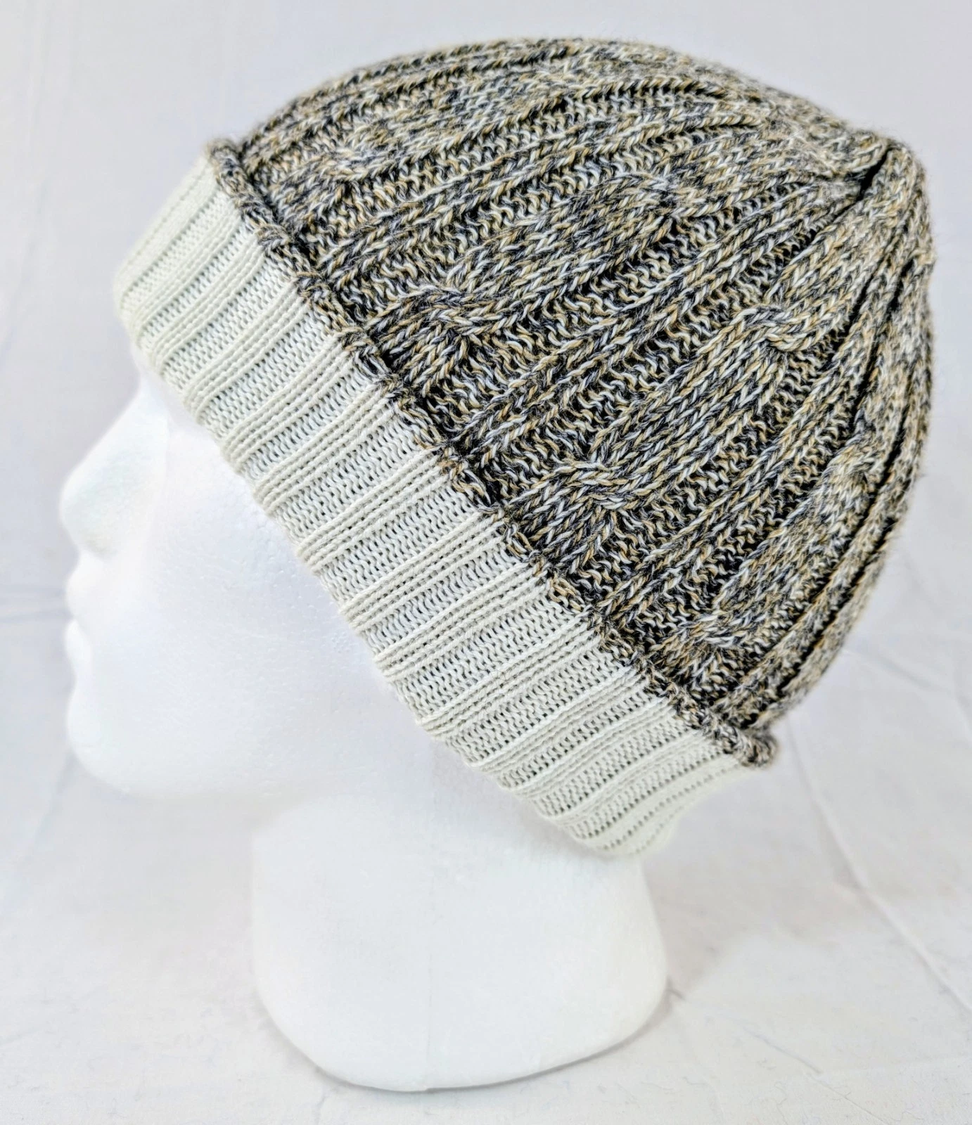 Extra Soft Baby Alpaca Reversible Cable Knit Beanie Gray White Handmade Unisex