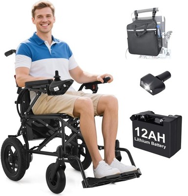 Lightweight Foldable Electric Wheelchair for Adults, 500W 12AH,18+ Miles Range