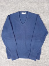 Vintage Bernhard Altmann Men's Austrian Cashmere Sweater Dark Blue V-Neck Large