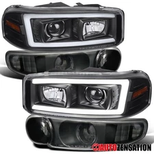 Fit 1999-2006 GMC Sierra Yukon Black LED Bar Projector Headlights+Bumper Signal