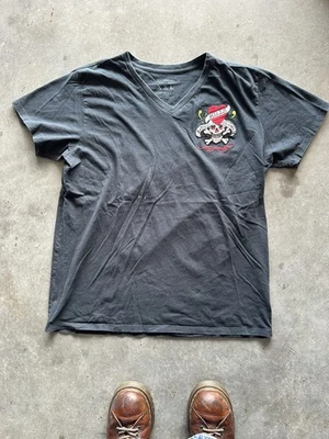 Vintage Y2K Ed Hardy Embroidered V Neck T Shirt Bleached XXL - Image 1 of 4