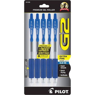 Pilot Gel Rollerball Pen G2 Extra Fine Premium Super Smooth, Pack of 5 31298