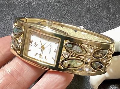 Gold Coast Womens Abalone Watch Goldtone Snap Bracelet Quartz Wristwatch Working