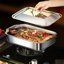 1pc Stainless Steel Baking Pan Tray With Lid Cake Baking BBQ Pan Tray RoasterPan