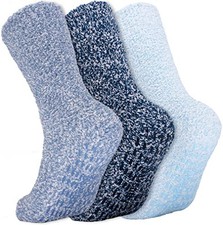 Daventry Thick Fuzzy Grippy Socks for Medium-Large Shades of Blue (3 Pair)