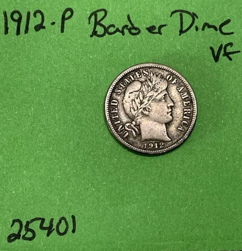 1912-P Barber / Liberty Head Dime 10c Vf  Very Fine See Pictures