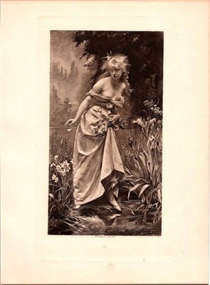 Ophelia Shakespeare's Hamlet Madeleine Lemaire 1902 Book Plate Print SL14
