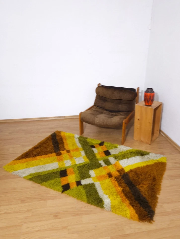 Alfombra de lana DESSO Allegro shag dralon verde naranja amarillo vintage años 70 mediados de siglo Foto 2 de 4