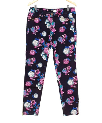 MELROSE Damen JEANS Hose schwarz Golddetails Blumen Größe 42 NEU J79