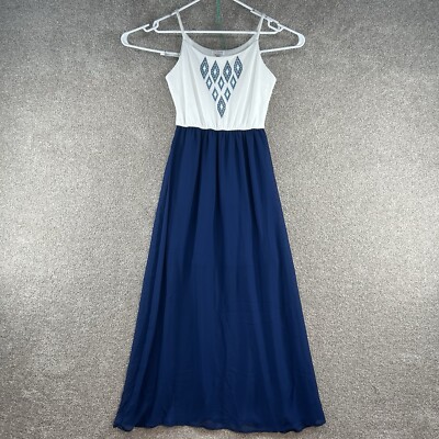 Charming Charlie Women's Dress Size Medium White Blue Strap Max Pleated
