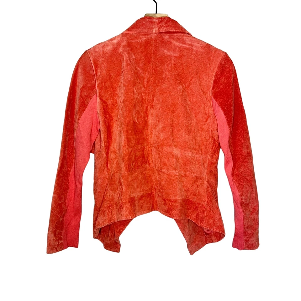 NUEVO NUEVO CON ETIQUETAS American Glamour Badgley Mischka Gamuza Frente Abierto Chaqueta Mediana Roja Foto 2 de 4