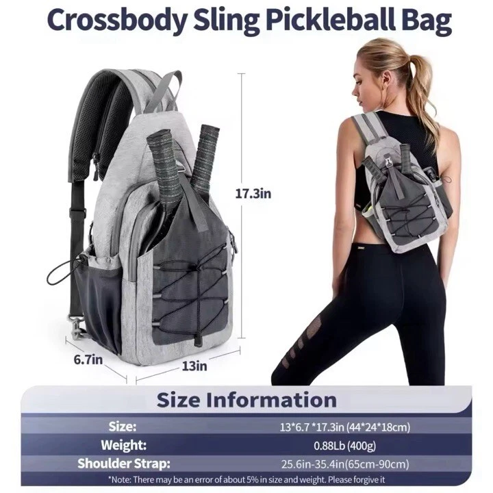 Pickleball Bag Backpack Or Crossbody Sling For Men Or Women Grey