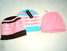 Girls Hats Lot of 3 One Size aprox 2mths-6 Mths Knit New