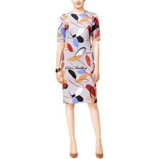 US$129 ANNE KLEIN Greystone Combo Scuba Bird Print Sheath Wear to Work Dress US8