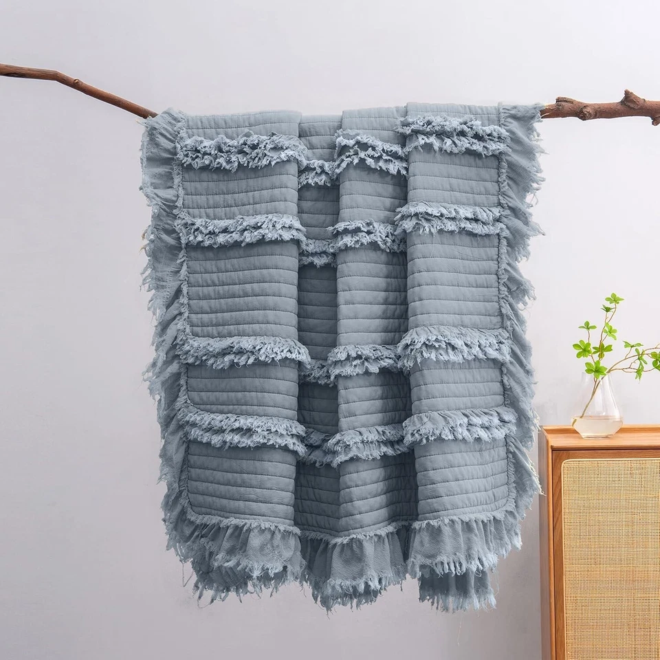 NUEVO West Elm Boho Azul Acolchado Volantes Tejido Manta Ropa de Cama - 60" x 80" Foto 2 de 4