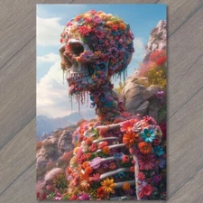 Art Print Skeleton Flowers Strange Weird Creepy Colorful Unreal Fun Cute Unusual