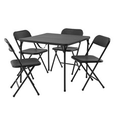 5 Piece Resin Card Folding Table and Four Folding Chairs Set Multi-use, Black