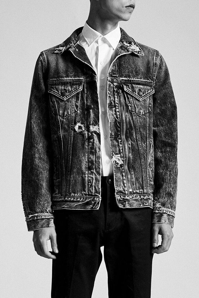 $1250 R13 Distressed Zipper Trucker Blue Jacket Large - product detail image 1