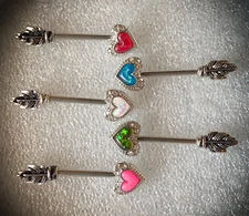 PAIR Opal Glitter Heart Arrow Nipple Rings Shield Barbells 14g 14 gauge