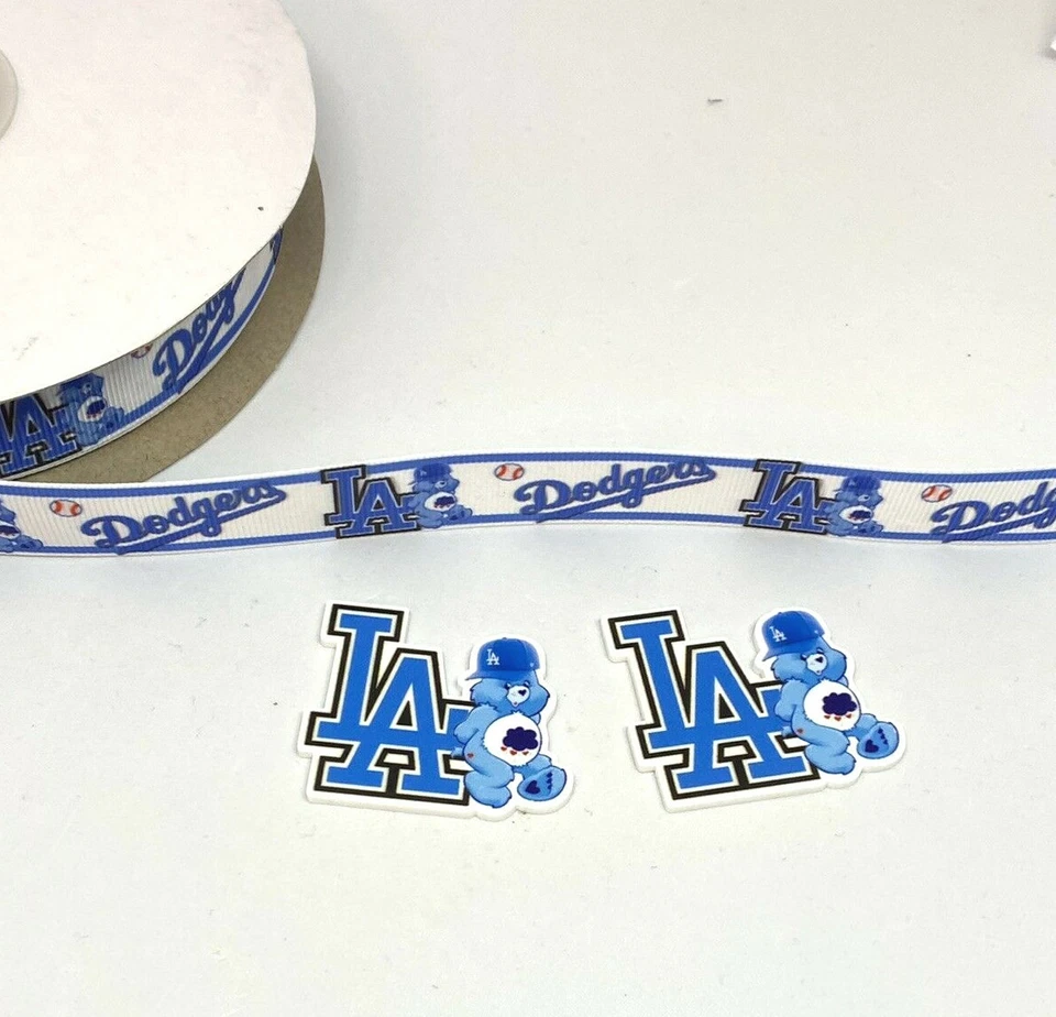 Cinta de grosgrain de 7/8" + 2 resinas decoración de pasteles decoración de pasteles de los LA Dodgers de 3 yardas de béisbol Foto 2 de 2