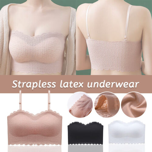 Women Strapless Latex Bra Push up Non Slip Invisible Backless Underwear Bralette - Photo 1 sur 27