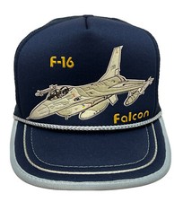 Vintage Airshow F-16 Falcon Lockheed Martin Blue Mesh Snapback Trucker Hat NOS