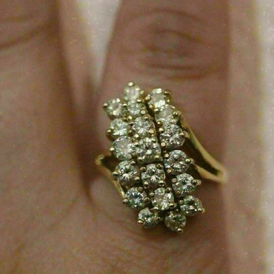 2Ct Round Cut Lab Created Diamond Waterfall Cluster Ring 14K Yellow Gold Plated